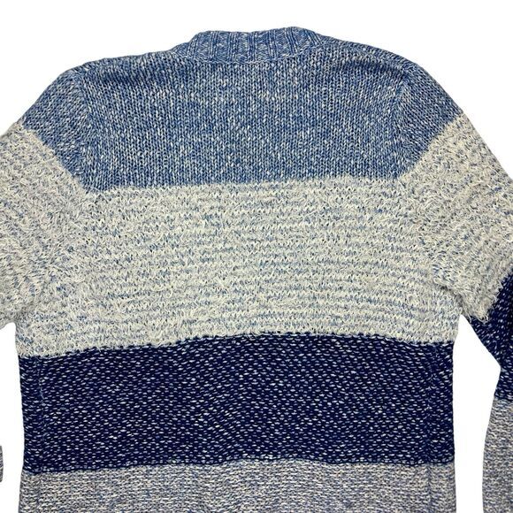 Lucky Brand Cardigan Women L Blue White Fringe Boho Tunic Fuzzy Cottage Sweater - Picture 7 of 16